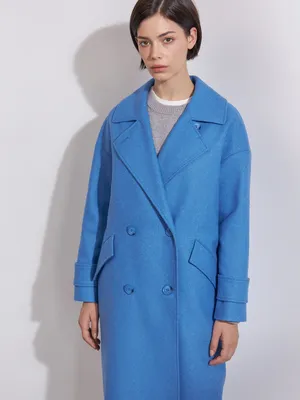 Пальто-кокон двубортное синий цвет купить в All We Need