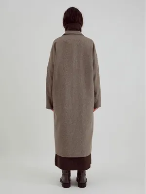 Пальто-кокон бежево-коричневое в елочку - купить по цене 38700 руб. в  интернет-магазине UNIQUE FABRIC