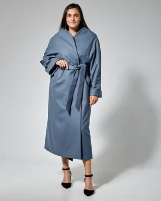 Купить пальто-кимоно в серо-синем оттенке больших размеров | ODEVAIWEAR