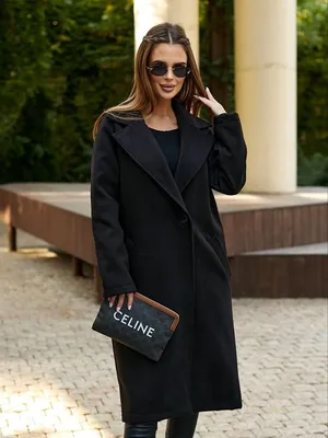 Женское классическое черное пальто длинное в стиле оверсайз на пуговице  (ID#1970024083), цена: 1599 ₴, купить на Prom.ua