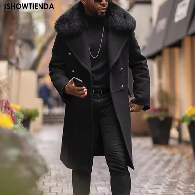 Мужское пальто с отложным воротником, повседневное теплое зимнее пальто,  длинное хлопковое пальто, однотонная повседневная мужская одежда,  приталенная ветровка, куртка, топы | AliExpress