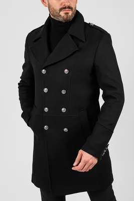 Мужское двубортное зимнее пальто, чёрного цвета. Арт.:1-1877-10 – купить в  магазине мужской одежды Smartcasuals