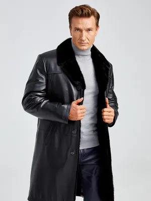 Купить мужское зимнее кожаное пальто с норковым воротником премиум класса  533мех, черное, размер 50, артикул 71061 по цене 89 990 руб. в Москве в  магазине Primo Vello