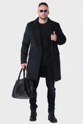 Купить мужское серое классическое двубортное пальто арт.501