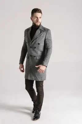 Зимнее мужское пальто двубортное серое купить в Минске, цена