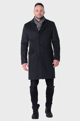 Купить серое классическое мужское зимнее двубортное пальто арт.103