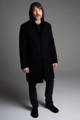 Купить мужское зимнее однобортное чёрное пальто арт.104