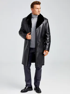 Купить мужское зимнее кожаное пальто с норковым воротником премиум класса  533мех, черное, размер 50, артикул 71061 по цене 89 990 руб. в Москве в  магазине Primo Vello