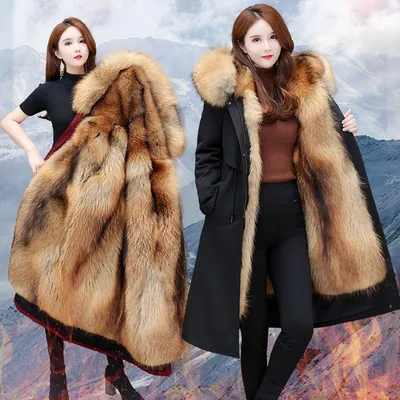 Купить Высококачественная модная осенне-зимняя утепленная меховая подкладка  и съемная дизайнерская женская парка, теплое пальто, красное и черное пальто,  куртка | Joom