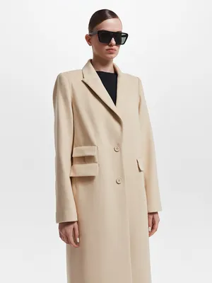 Шерстяное пальто прямого кроя со вставками из экокожи :: LICHI - Online  fashion store