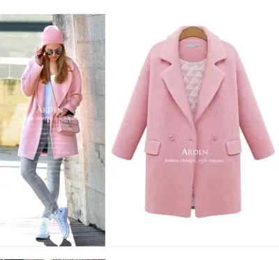 Sxm 2015 новые Morden зимнее пальто тонкий длинные смеси твердые отложным  воротником шерстяное пальто одной кнопки розовый синий же… | Coat, Pink  wool coat, Clothes