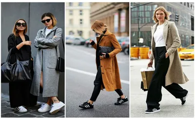 Пальто с кроссовками женщины фотографии