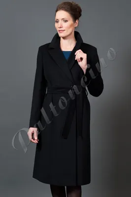 Классическое демисезонное черное пальто с запахом, купить брендовое  стильное пальто из шерсти