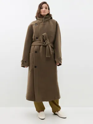 Шерстяное пальто с запахом и поясом Lemaire, коричневый – заказать с  доставкой из-за рубежа через онлайн-сервис «CDEK.Shopping»