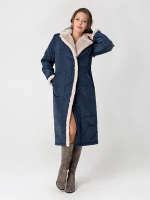 Пальто-трансформер синего цвета с отделкой из меха Rex rabbit П-025-1 -  Меховой магазин одежды SEVERINA - Эксклюзивные меховые изделия! Цены от  производителя! П-025-1