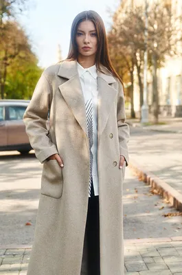 Женское бежевое пальто в елочку от производителя Kryhitka Lima | Украина