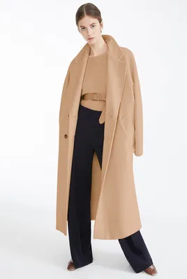 Купить зимнее бежевое пальто халат 301