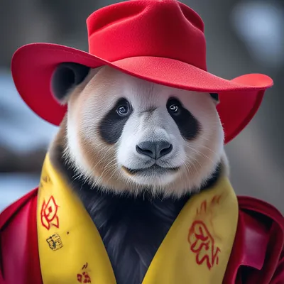 Панда в шапке красной. Желтая …» — создано в Шедевруме