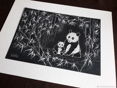 Картина Панда в бамбуковой роще, Панда Мама, Две панды, графика, А4 –  купить на Ярмарке Мастеров – OEZ2WRU | Картины, Воронеж