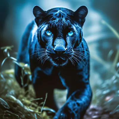 Черная пантера с голубыми глазами, …» — создано в Шедевруме