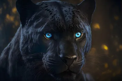 Черная пантера с голубыми глазами смотрит в камеру. | Премиум Фото