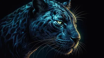 На этой иллюстрации показана черная пантера с голубыми глазами. | Премиум  Фото