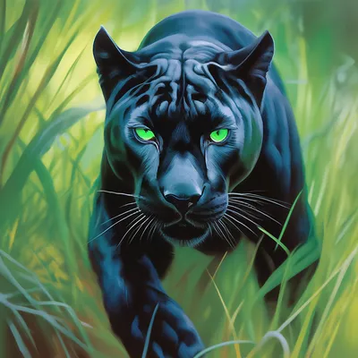 Чёрная пантера с зелёными глазами…» — создано в Шедевруме