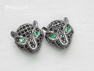 Кольцо - пантера из черн. серебра с зелеными глазами купить на  SilverDiscount.ru