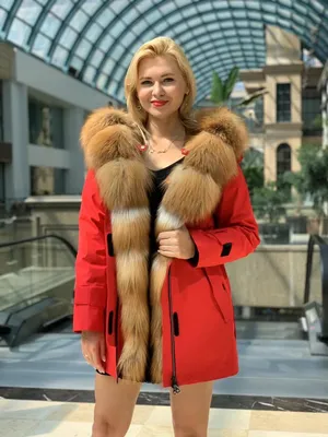 Зимняя парка горчичного цвета с лисой — Parka Store