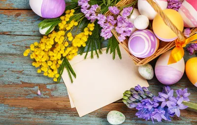 Обои цветы, Пасха, happy, flowers, spring, Easter, eggs, decoration, яйца  крашеные картинки на рабочий стол, раздел праздники - скачать