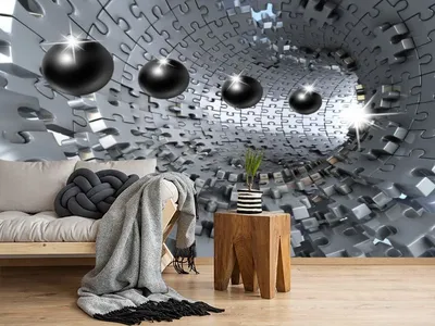 3D Фотообои «Шары в тоннеле из пазла в холодных тонах» - купить в Москве,  цена в Интернет-магазине Обои 3D