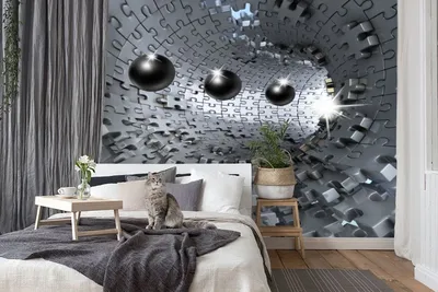 3D Фотообои «Шары в тоннеле из пазла в холодных тонах» - купить в Москве,  цена в Интернет-магазине Обои 3D