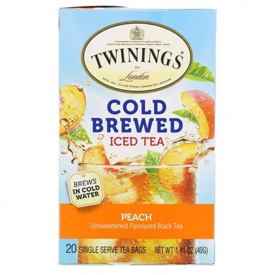 Twinings, холодный чай со льдом, несладкий черный чай, со вкусом персика,  20 чайных пакетиков на одну порцию, 40 г (1,41 унции) c доставкой с  iHerb.com