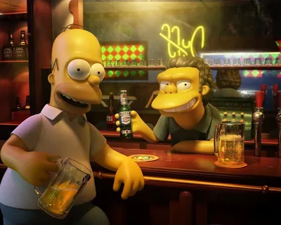 Обои на рабочий стол Гомер и Мо надираются пивом в баре, обои для рабочего  стола, скачать обои, обои бесплатно