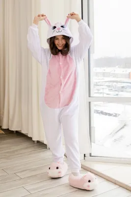 Кошечка бело-розовая пижама Кигуруми, костюм для детей и взрослых