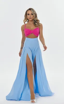 Брюки с разрезами спереди голубой — Купить в интернет-магазине женской  одежды Malina Bonita