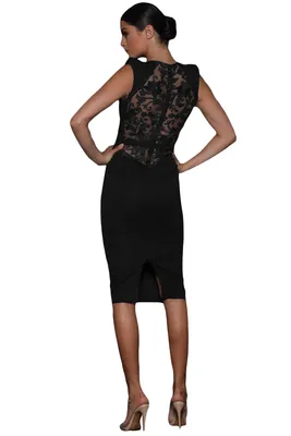 Черное платье-футляр с кружевной спинкой и без рукавов арт.71218 - купить в  Казани