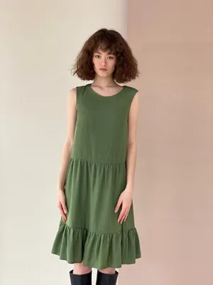👗 Летнее комбинированное платье с ярусами мятное купить оптом в Москве,  цена от 2 190 руб.