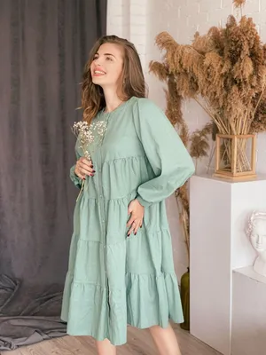 Купить турецкое зеленое вискозное платье с объемными ярусами Divas