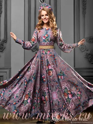Платье длинное в русском стиле из павлопосадского платка купить с примеркой