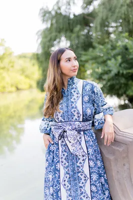 FINAL SALE Palladio Kaftan Dress | Prussian Blue Jasmin Mughal – SUE SARTOR