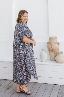 Block-Printed Cotton Kaftan in Mulberry – The Fox and The Mermaid