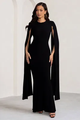 Kimmy Black High Neck Maxi Dress with Cape Sleeves – Club L London - USA