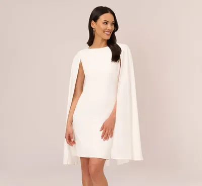 Structured Cape Sheath Dress In Ivory | Adrianna Papell