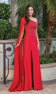 One-Shoulder Cape Long Prom Dress with Beading
