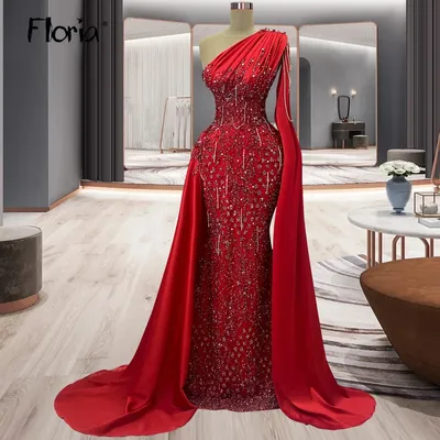 Red Long Cape Sleeve Side Train Engagement Dress Midi Long Celebrity  Dresses Dubai Robe Soirée Female Plus Size Vestido De Noiva - AliExpress