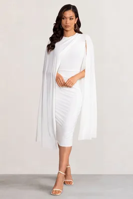 Marysol White Asymmetric Cape Midi Dress – Club L London - USA