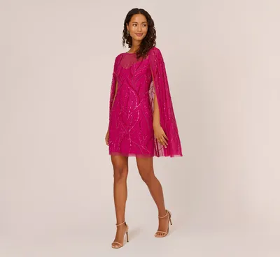 Sequin Beaded Cape Dress With Illusion Neckline In Hot Orchid | Adrianna  Papell