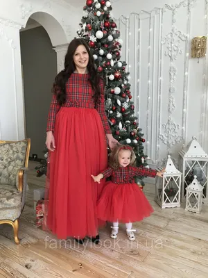 Красное кружевное платье \"мама-дочка\" с рукавом 3/4 - Elise