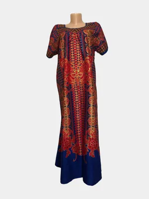 Синее полосатое мини-платье с цветной вышивкой на кокетке арт.1863253 -  купить в Екатеринбурге